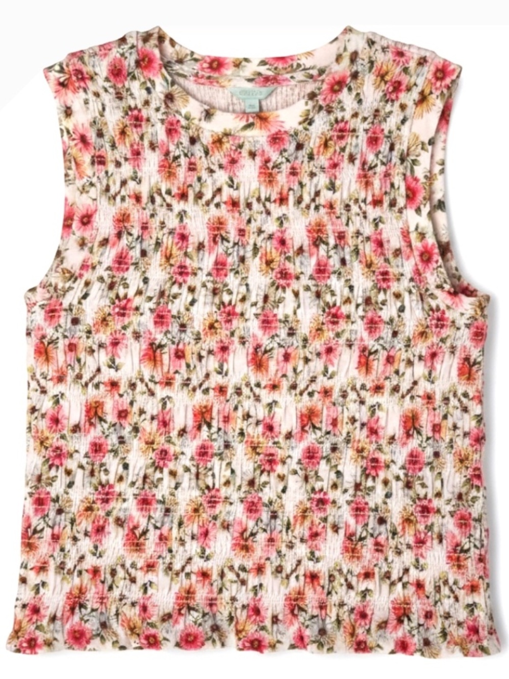 GUESS Claire Smock Tank Top Floral Sleeveless Cropped Ruffle Blouse Size XL NWT